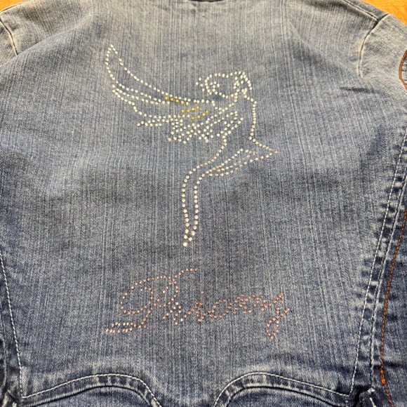 Pricxy Vintage Y2K Fairy Rhinestone Denim Jacket XL Blue Panelled Cropped Blazer - Picture 7 of 9